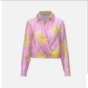 Cabi Women's‎ Style Vivid Blouse Pink Yellow Printed Wrap Top - Size XS